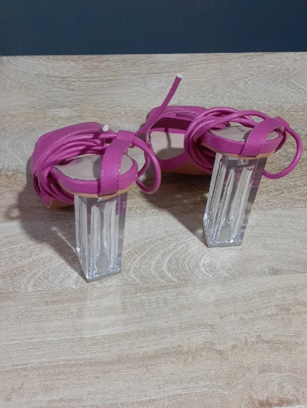 PrettyLittleThing Hot Pink Lace-Up Clear Block Heel Sandals - Picture 6 of 6